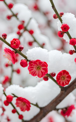 傲雪红梅爱养花