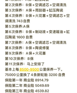 保养花费的项目