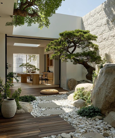 日式绿化庭院设计，打造宁静空间，融入自然元素