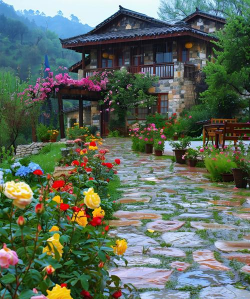 乡村小路养花 乡村小路养花