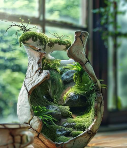 旧水缸养花,废物利用,打造独特花园 旧水缸养花,废物利用,打造独特花园